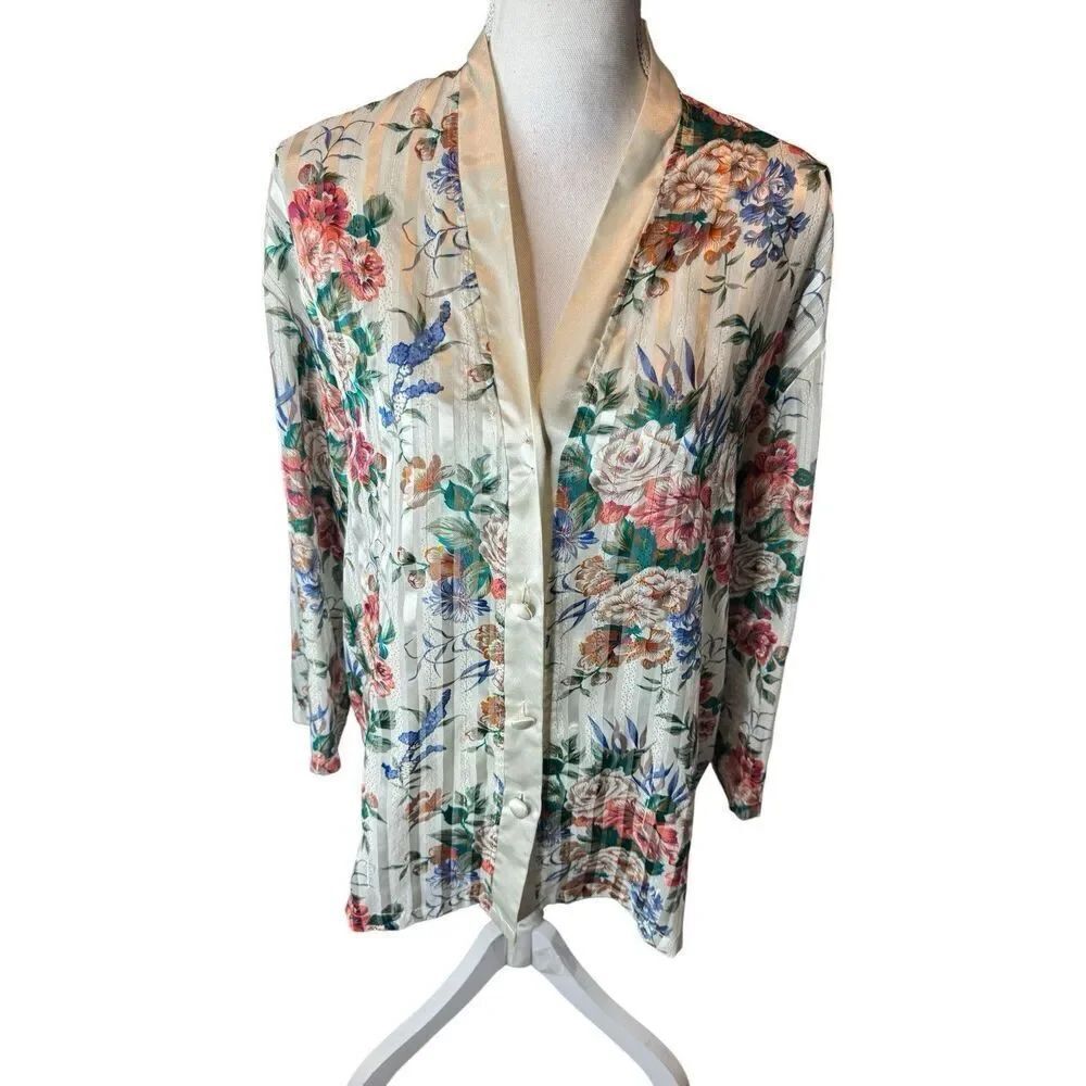 Vintage Victorias Secret Gold Label Strip Sleep Shirt Sz Small Button Down